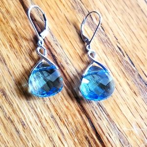 STERLING SILVER AND BLUE STONE DANGLE EARRINGS